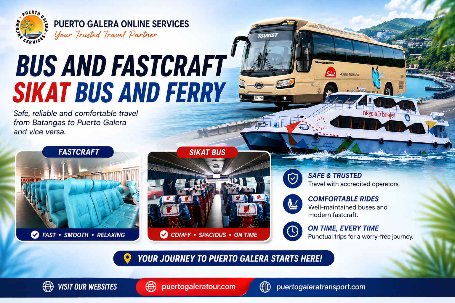 Sikat Bus and Ferry transport and seating accommodation